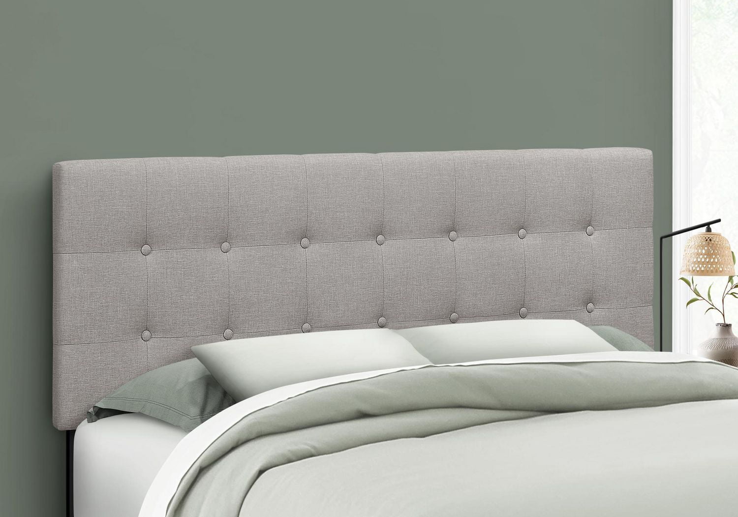 Monarch Specialties Bed, Headboard Only, Queen Size, Bedroom, Upholstered, Linen Look, Grey, Transitional
