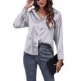 thumbnail image 3 of Innerwin Tops Lapel Neck Women Shirts Work Button Down Single Breasted Blouse Gray S, 3 of 7
