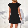thumbnail image 4 of Robes Femmes DYTTDG Robe pour Femme Col en V Manches Courtes Robe Trapèze Courte Cadeau pour Adultes Noir,P, 4 of 8