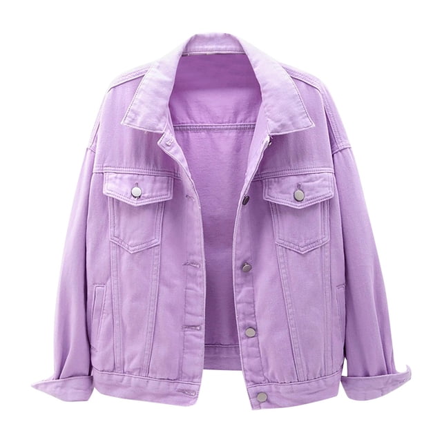 Hontri Vestes en Denim pour Femmes Grande Taille en Solde, Veste en Denim Colorée pour Femmes Grande Taille Courte Ample Haut Violet,Rouge,Bleu,Bleu Foncé