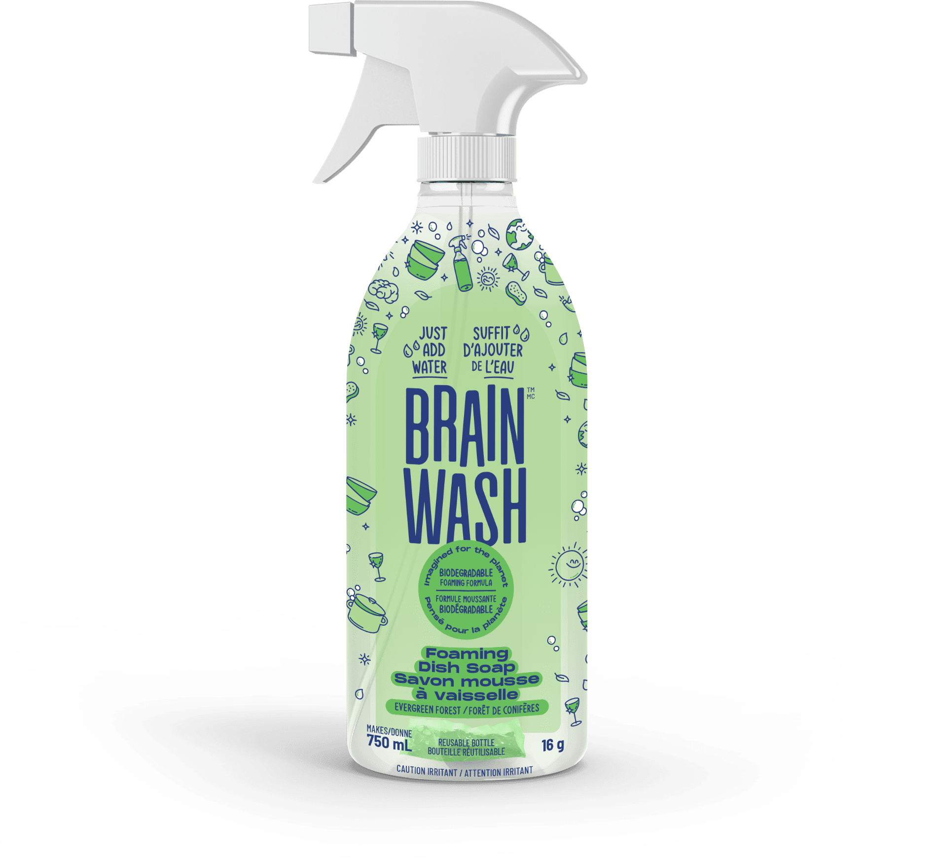 Brain Wash Foaming Dish Soap Bottle with Starter Pod - Evergreen Forest 750ML