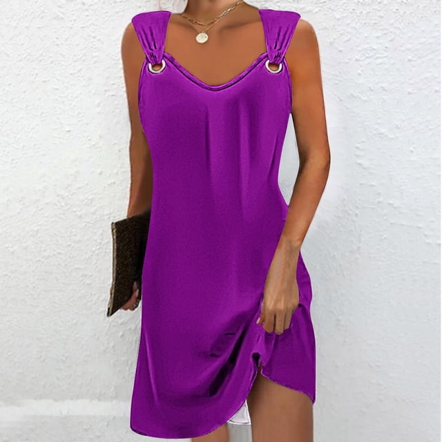 Robe Décontractée Polyvalente Imprimée à Col Rond Sans Manches pour Femmes, Robe Polyvalente Imprimée à Col Rond Sans Manches avec Bretelles, Parfaite pour les Journées d'Été Décontractées, Confort Relaxé