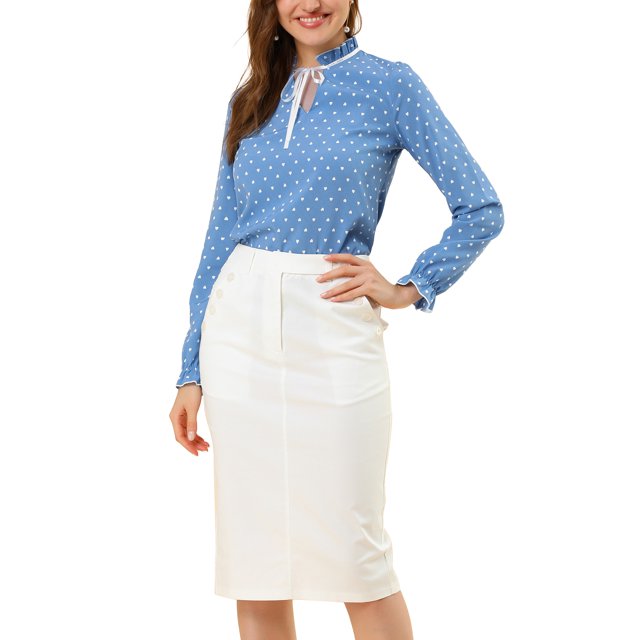 INSPIRE CHIC Women's Tie Ruffled Neck Blouse Long Sleeves Tops
