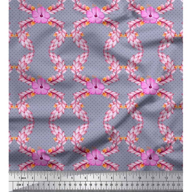 Soimoi Rayon Fabric Dot,Leaves & Floral Decor Fabric Printed Yard 42 Inch Wide