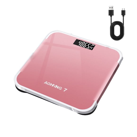Rechargeable Digital Body Scale 26cm, Tempered Glass Electronic Weight Scale, High Precision Mini Bathroom Scale, Pink