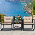 thumbnail image 3 of Patiojoy 3 PCS Patio Rattan Wicker Chair Table Set Wicker Rattan Furniture Beige, 3 of 7