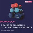 thumbnail image 3 of HolaHatha 2, 3, & 5 Lb Neoprene Dumbbell Free Hand Weight Set w/ Rack, Red/Blue, 3 of 10