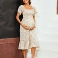 thumbnail image 4 of MEZZALL Robe Femme Florale à Encolure Carrée Robes Midi Robe de Maternité Enceinte Décontractée Robe Trapèze Longue Fluide à Smocks Robe Respirante Tenue Quotidienne TG, 4 of 5