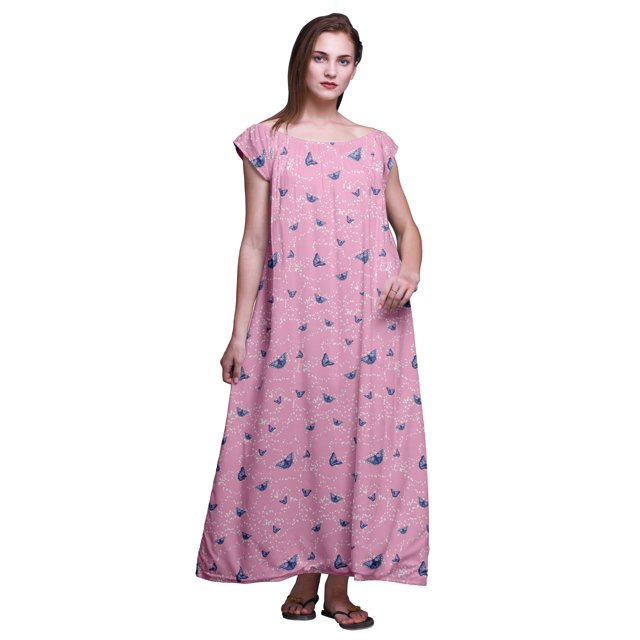 Bimba Robe de Nuit Imprimée pour Femmes en Rayonne Longue Maxi Robe de Sommeil Robe de Nuit