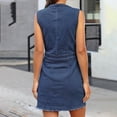 thumbnail image 4 of Robe Longue pour Femmes Mode d'Été pour Femmes Sans Manches à Col en V Longueur Genou Robe en Denim Unie à Boutons, 4 of 8