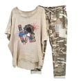 thumbnail image 1 of Mikilon Ensemble de Détente Confortable pour Femmes 2 Pcs Imprimé Décontracté Manches Moyennes Col Rond + Pantalon Khaki-F S, 1 of 6