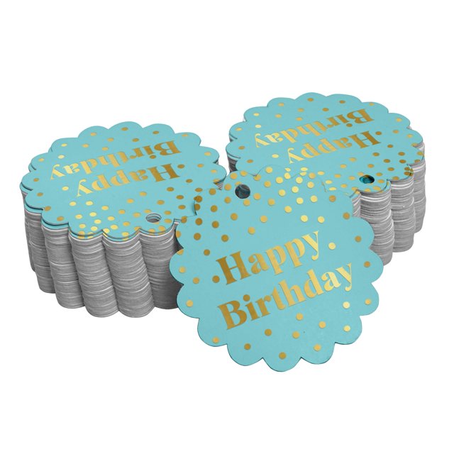 Inkdotpot Real Gold Foil Happy Birthday Tags Favor Hang Paper Tags 50 Piece