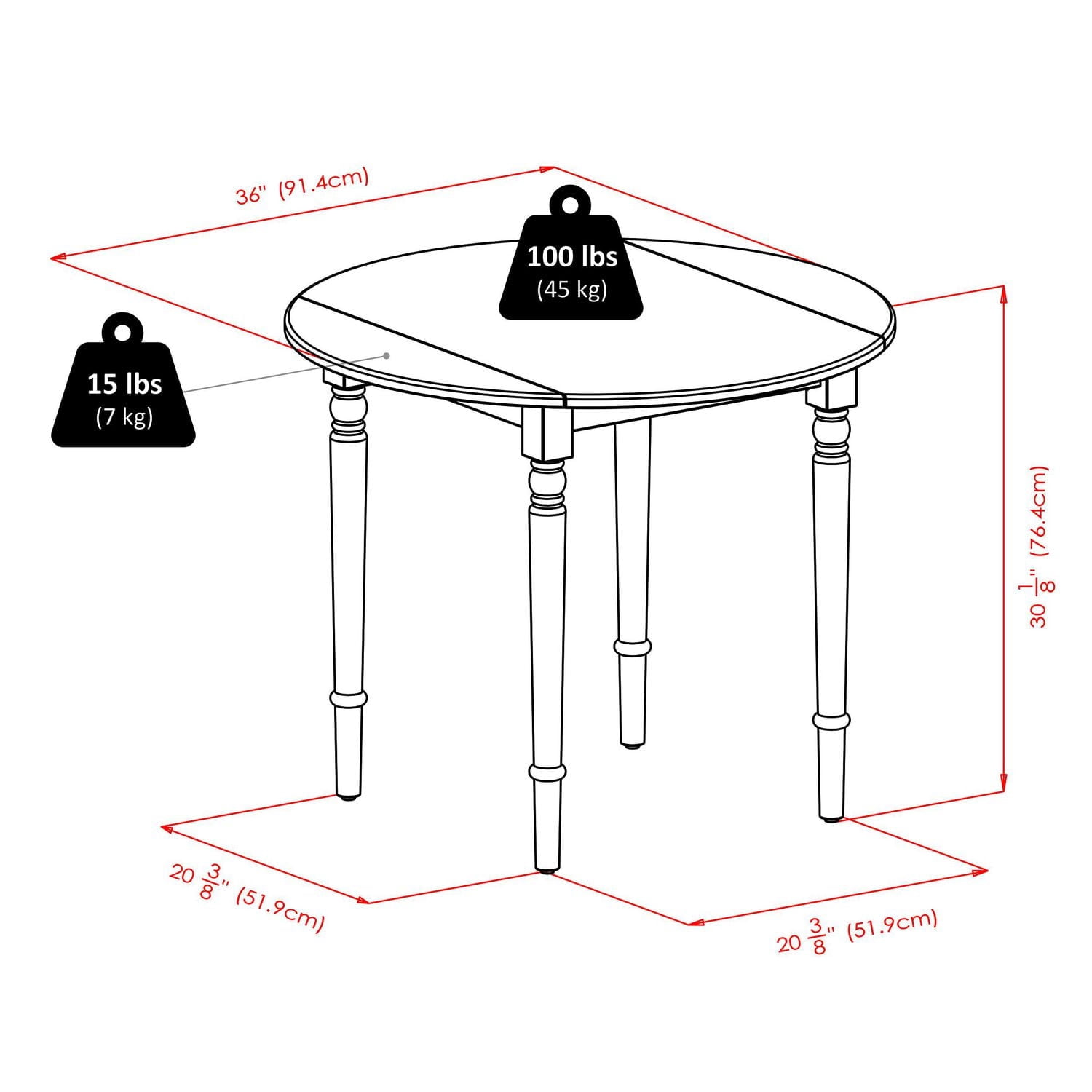 Table de salle à manger à abattant Sorella 3 pièces avec chaises