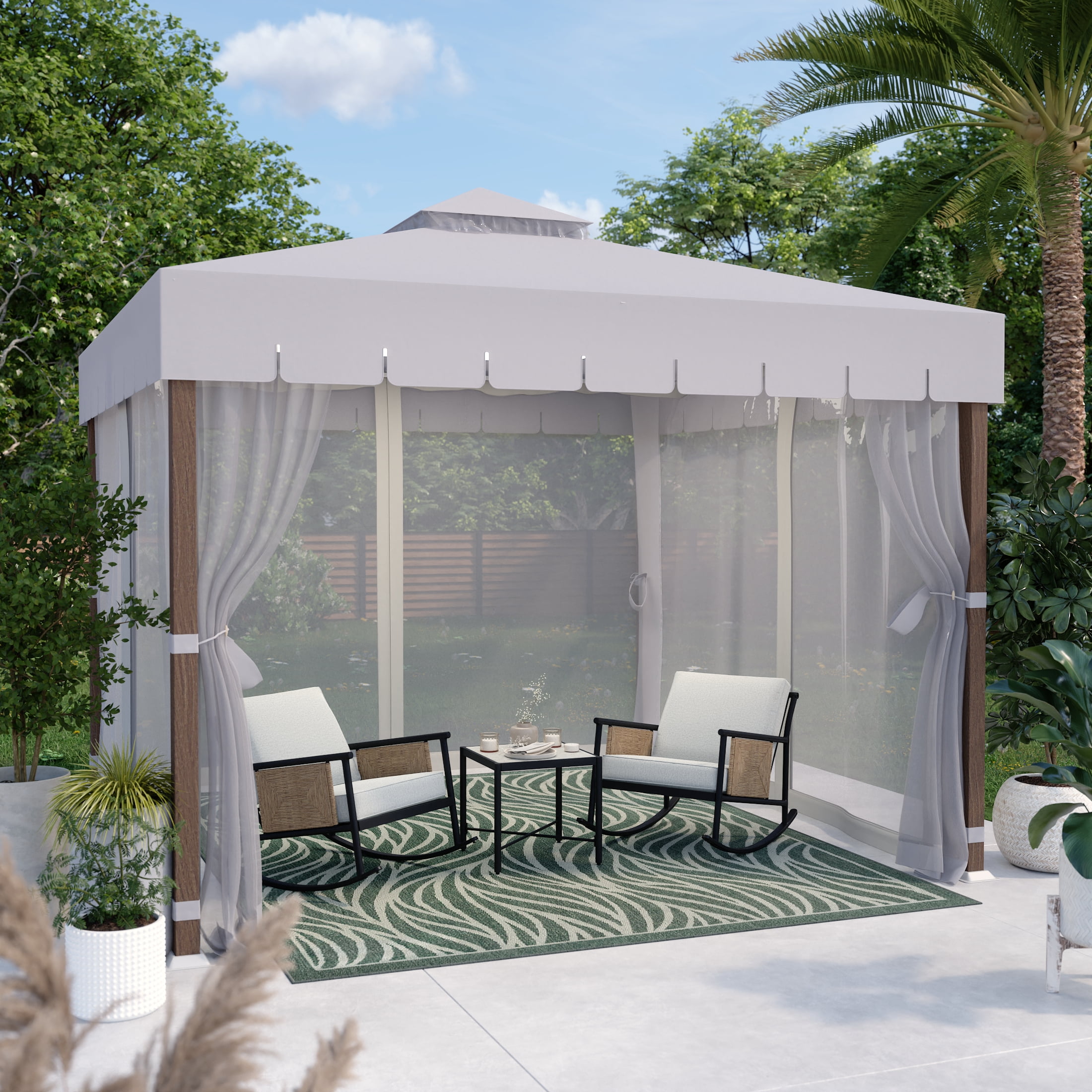HOMETRENDS Westmont 10’ x 10’ Steel Soft Top Gazebo, Cream