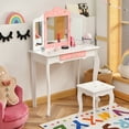 thumbnail image 3 of Gymax Kids Vanity Princess Makeup Dressing Table Chair Set W/ Tri-folding Mirror White, 3 of 10