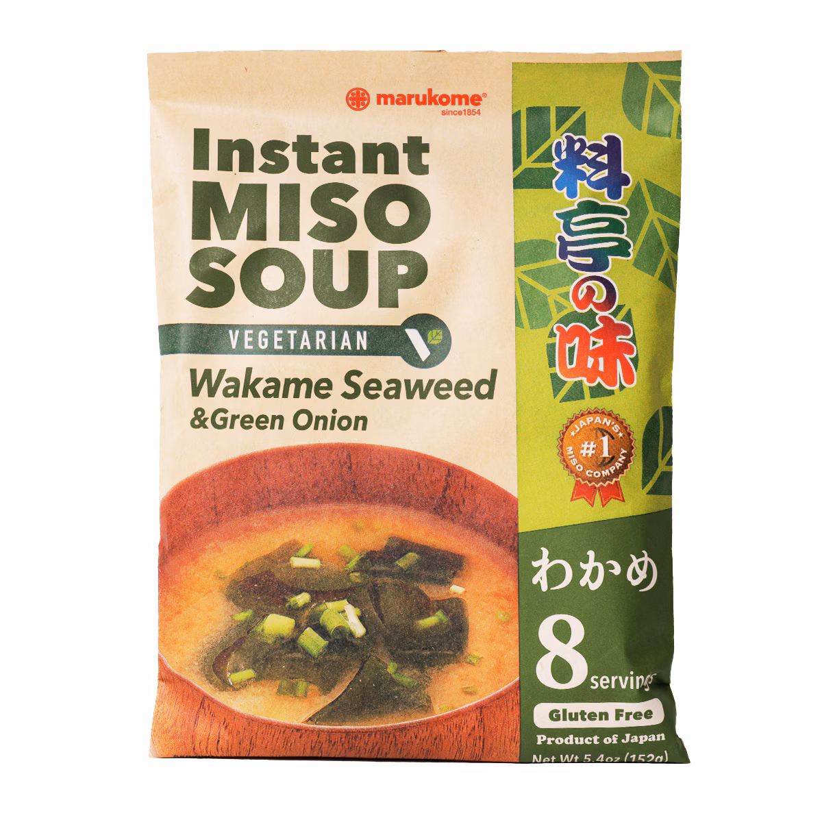 Marukome Instant Miso Soup - Wakame Seaweed & Green Onion, Japanese Vegetarian Soup, 152g (19g x 8 Pack)