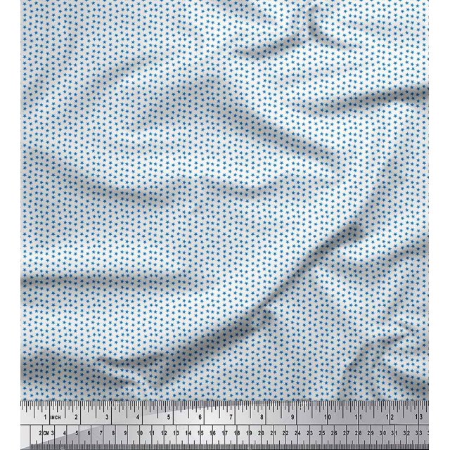 Soimoi Blue polyester Crepe Fabric Stars Star Printed Craft Fabric by the Yard 42 Inch Wide