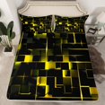 thumbnail image 2 of YST Geometric Neon Square Bed Sheets, Stereoscopic Geometry Sheet Set Queen Size Yellow Black Neon Lights Sheets Modern Abstract Grid Bedding Set For Kids Teens Adult Women Bedroom, 2 of 6