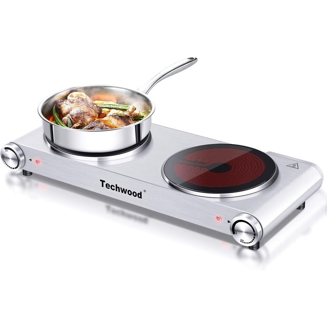 Hot Plate W Portable Electric Stove for Cooking Countertop Dual Burner with Adjustable Temperature & Stay Cool Handle .\uD Cooktop for Home/RV/Camp Compatible for All Cookwar