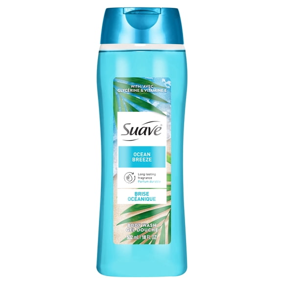 Nettoyant pour le corps doux brise océanique de Suave Essentials avec un mélange d’essence d’huile fraîche et infusée de vitamine E et d’extrait d’algue, 532ml