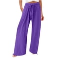 thumbnail image 1 of Yuyuzo Womens Pants Solid Color Elastic Waist Drawstring Casual Wide Leg Pants Ladies Loose Lounge Pants For Workout, 1 of 7