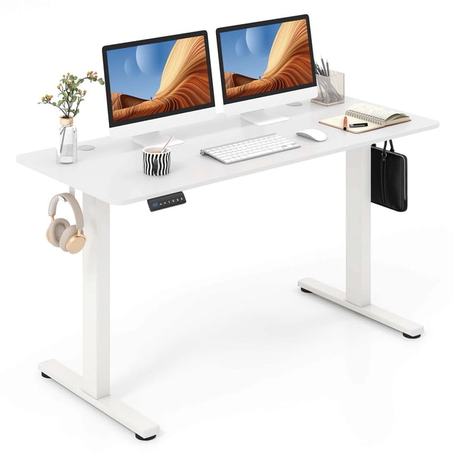 Costway 55" x 24" Electric Standing Desk with 3 Memory Height Settings 2 Hanging Hooks White