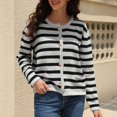thumbnail image 2 of Cardigan à Rayures pour Femmes, Chandail Tendance à Manches Longues, Boutonné, Col Ras du Cou, Cardigans en Tricot, 2 of 8