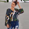 thumbnail image 4 of Pompotops Mode Dames Décontracté Manches Longues Blouse Col en V Imprimé T-Shirt Hauts, 4 of 9
