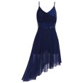 thumbnail image 4 of Oyolan Robe de Danse Ballet à Sequins pour Femmes Bretelles Spaghetti Col en V Ourlet Haut Bas Lyrique Bleu Marine P, 4 of 7
