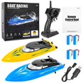 thumbnail image 2 of Lumiparty Lot de 2 Bateaux RC, Bateaux Télécommandés pour Enfants et Adultes, Bateau Télécommandé Haute Vitesse 10 Km/h 2,4 g, Bateaux RC Rapides pour Piscines et Lacs avec 4 Batteries Rechargeables. (Bleu+y, 2 of 7