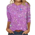 thumbnail image 1 of Baikeli T-Shirts à Manches 3/4 pour Femmes T-Shirts à Manches 3/4 pour Femmes Hauts Imprimés Dégradés Tendance T-Shirts à Col Rond Classique Blouses Décontractées Printemps 2024 Meilleures Offres du Jour, 1 of 3