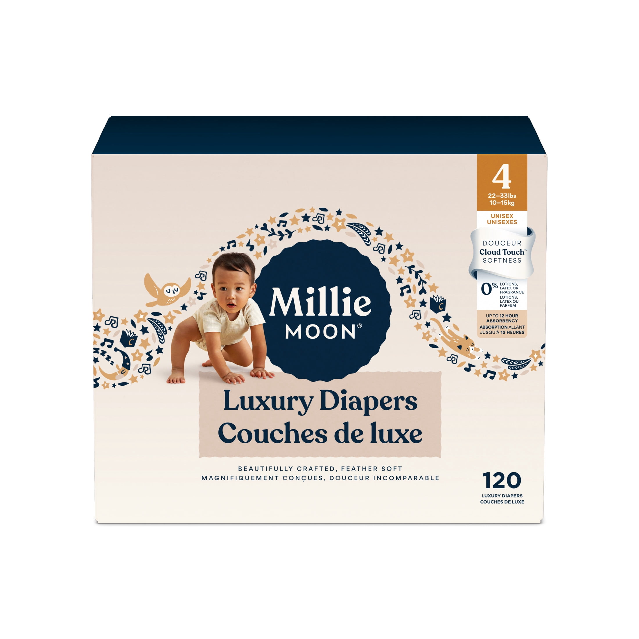 Millie Moon Luxury Diapers, Size 4, 120 Count