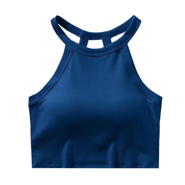 AherBiu Camisoles Courtes pour Femmes avec Soutien-Gorge Intégré, Tricot Côtelé, Col Licou, Décontractées pour Sorties