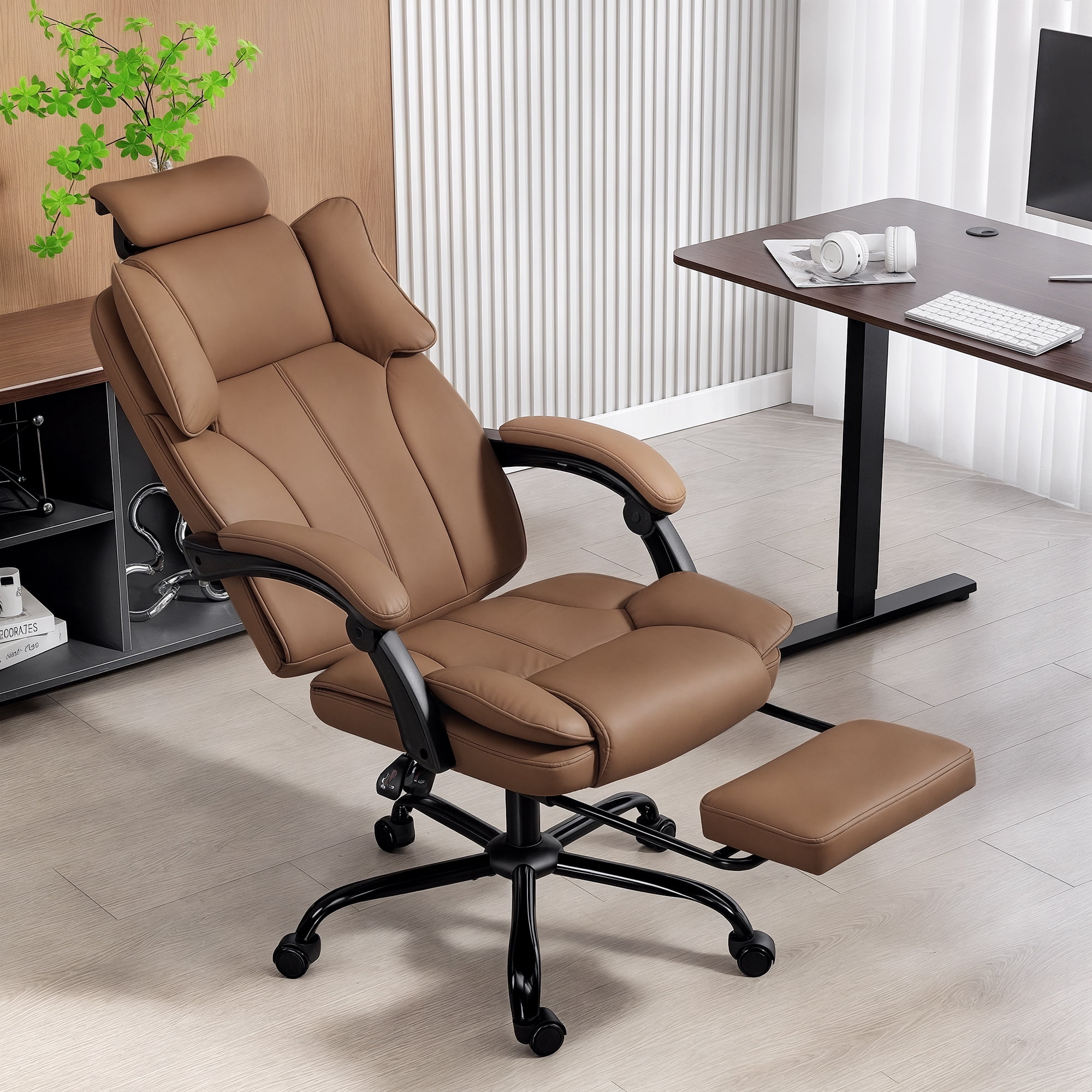 HOMCOM Office Chair, Pet-Friendly Fabric Reclining Desk Chair, Brown