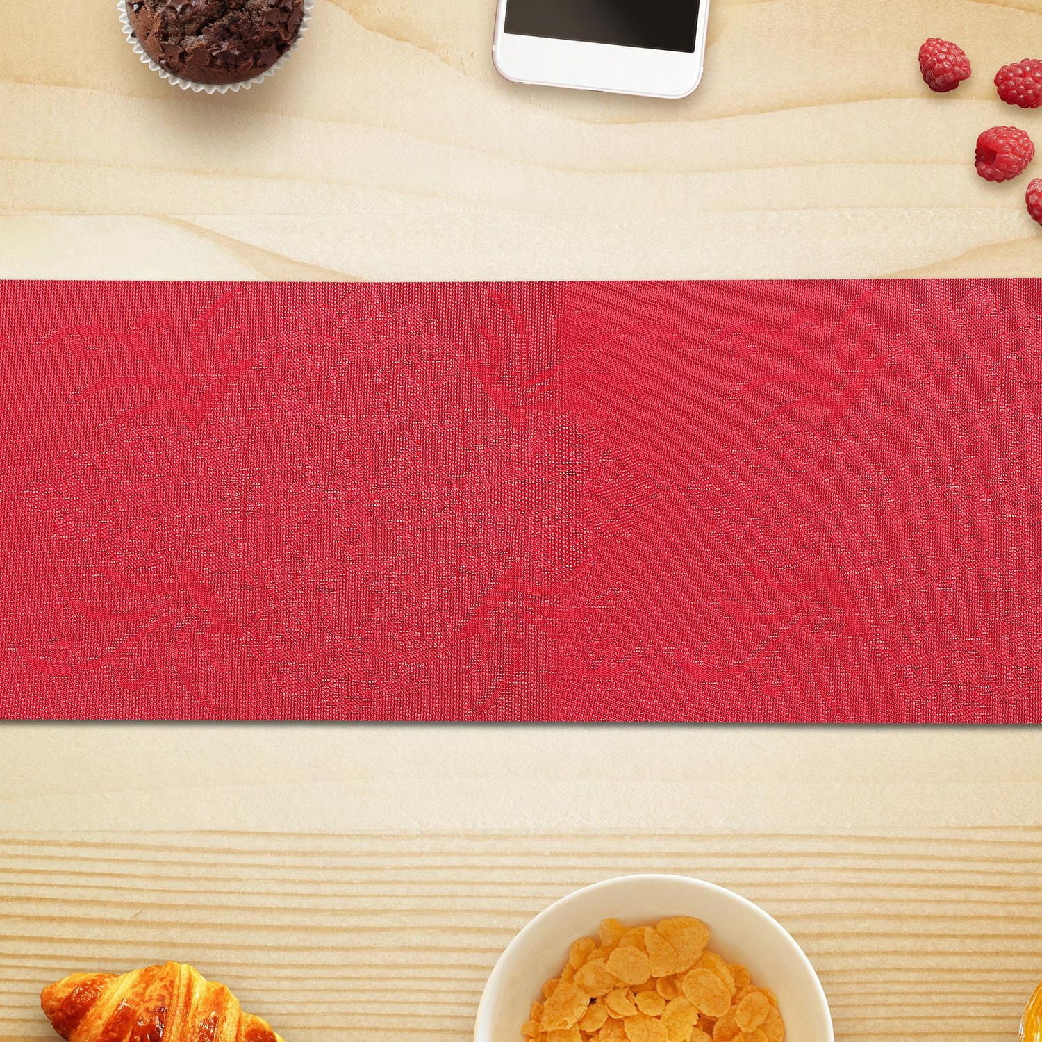 IH Casa Decor Vinyl Table Runner 54" Damask Red - Ensemble De 2