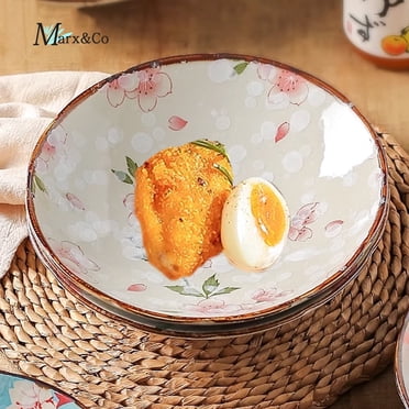 7.5inch Pasta Bowl Set 2-Pack Serving Bowls Ceramic Salad Bowls Pasta Bowls Irregular Porcelain Japanese Hand-Painted Plate Dish Tray Noodles Dessert Oven Dishwasher Safe