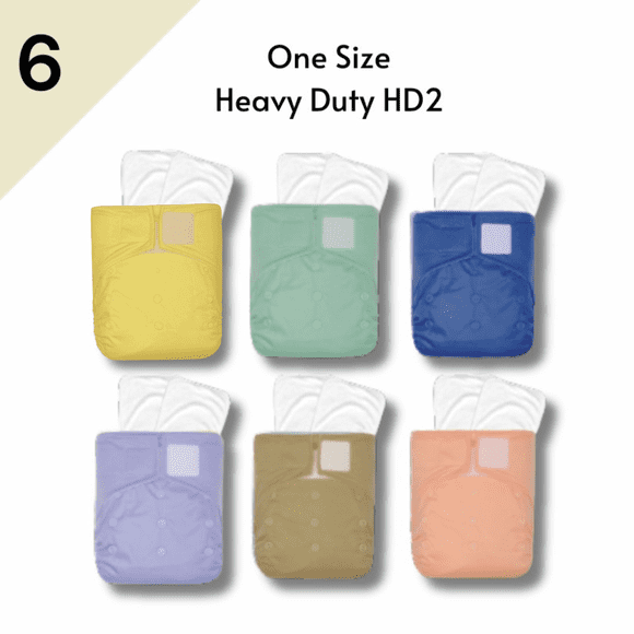 KaWaii Baby Fast Changing One Size Heavy Duty HD2 Cloth Diapers, Leakfree, Reusable Adjustable Cloth Nappies, 6 Diapers with 12 Super Absorbent Diaper Inserts Boy Girl 8-36 lbs
