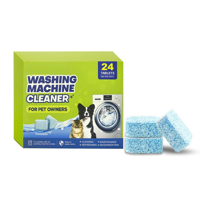 CaiYueKe Washing Machine Cleaner Tablets for Pet Owners, Deep Cleaning, Removes Hair Odor, HE Compatible, Front Load Top Load Washer Detergent, Laundry Appliance Maintenance, 24 Count