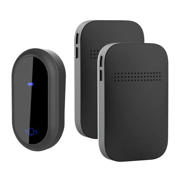 yeacher Self-Powered Wireless Doorbell with Dual Receivers, Waterproof Outdoor Design, Long-Range 180m Signal, 38-Chord Music, 4-Level Volume, Black, 110-230V US/EU Plug