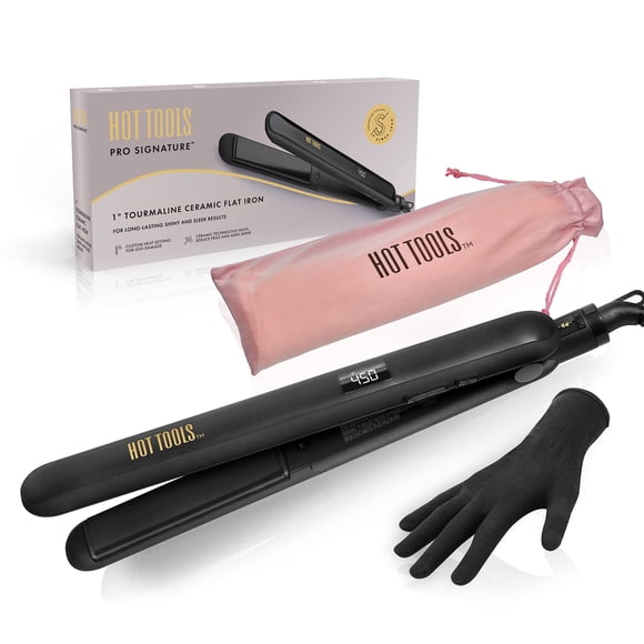 Hot Tools Pro Signature Ceramic + Tourmaline Flat Iron for Sleek Results 1 Inch Plates