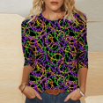 thumbnail image 2 of Penkiiy 2024 Chemise Manches 3/4 Mardi Gras Blouse Fantaisie Carnaval Masque Imprimé Tunique Thème Fête Col Rond Tee 3TG Multicolore, 2 of 5