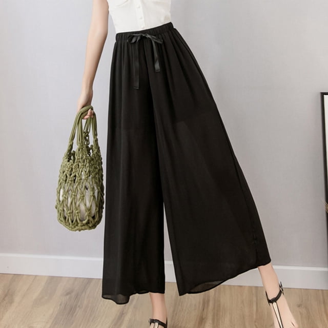 Meichang Women's Chiffon Loose Wide Leg Pants, Plus Size, Capri