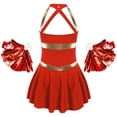 thumbnail image 2 of Yanarno Costume de Pom-Pom Girl pour Filles Sans Manches à Lettres Imprimées Uniforme de Cheerleading Robe Plissée avec Pompons Rouge 16, 2 of 7