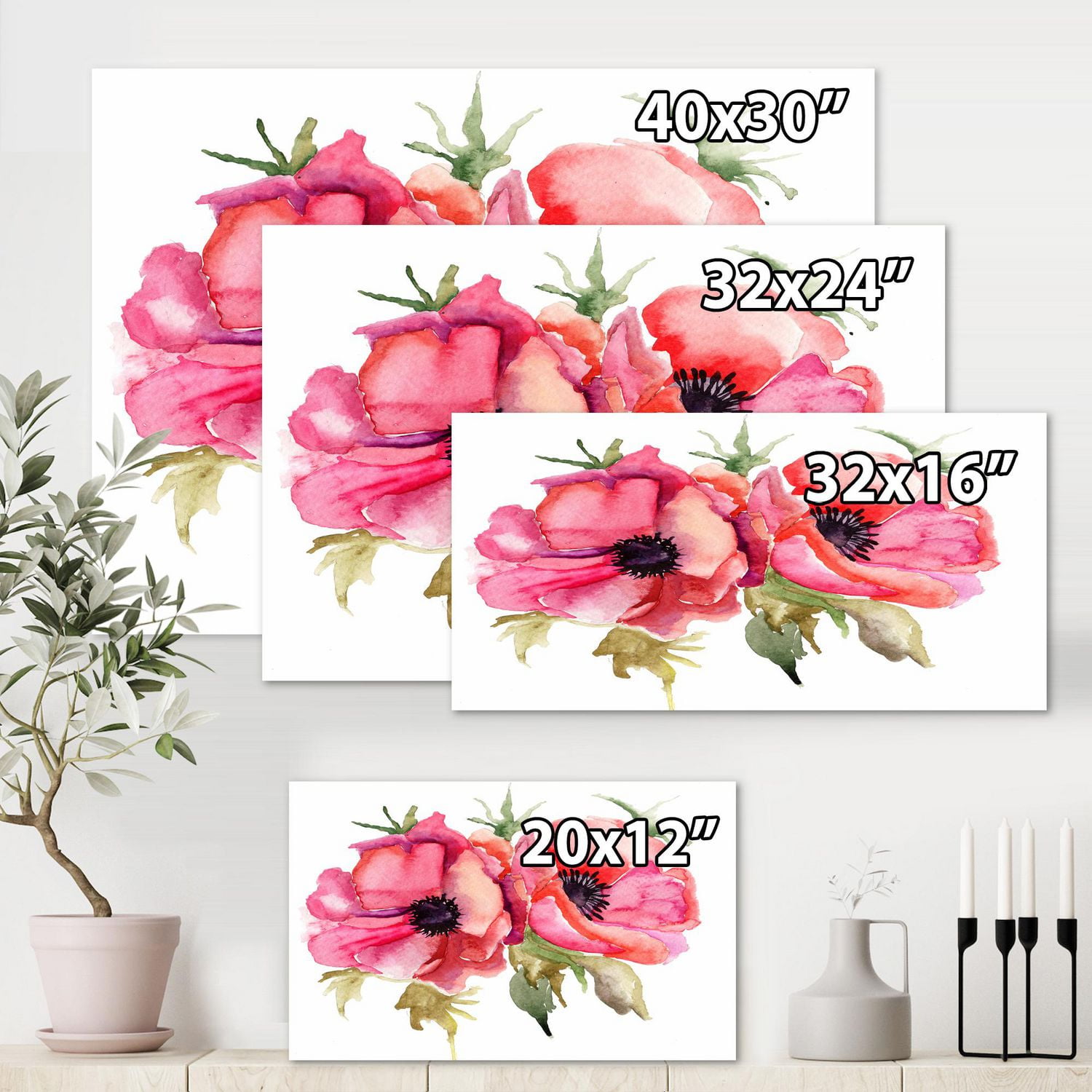 Designart Stylized Poppy Flowers Canvas Wall Art