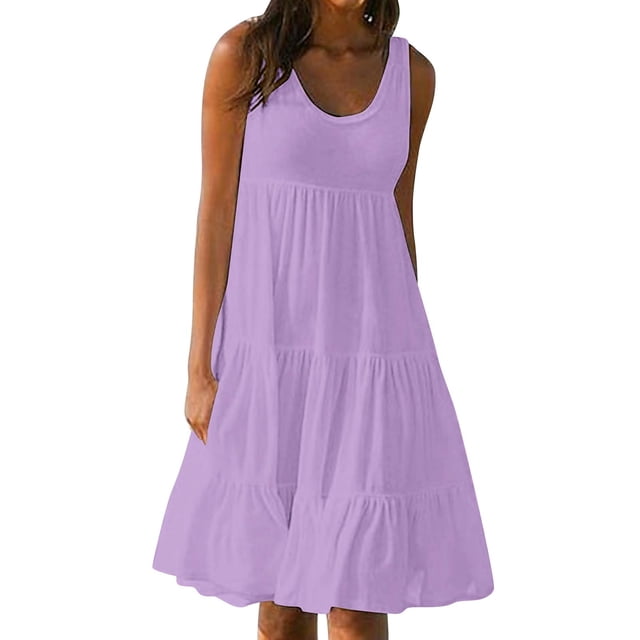 Yuyuzo Robes d'Été pour Femmes Robe Décontractée d'Été pour Femmes Sans Manches à Col Rond Tunique Ample Robe Débardeur Robe Bohème de Plage pour les Vacances