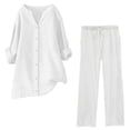 thumbnail image 1 of Timegard Womens 2 Piece Plus Size Sets Long Sleeve Notched V-Neck Button down Tops Drawstring Pants Lounge Sets, 1 of 3