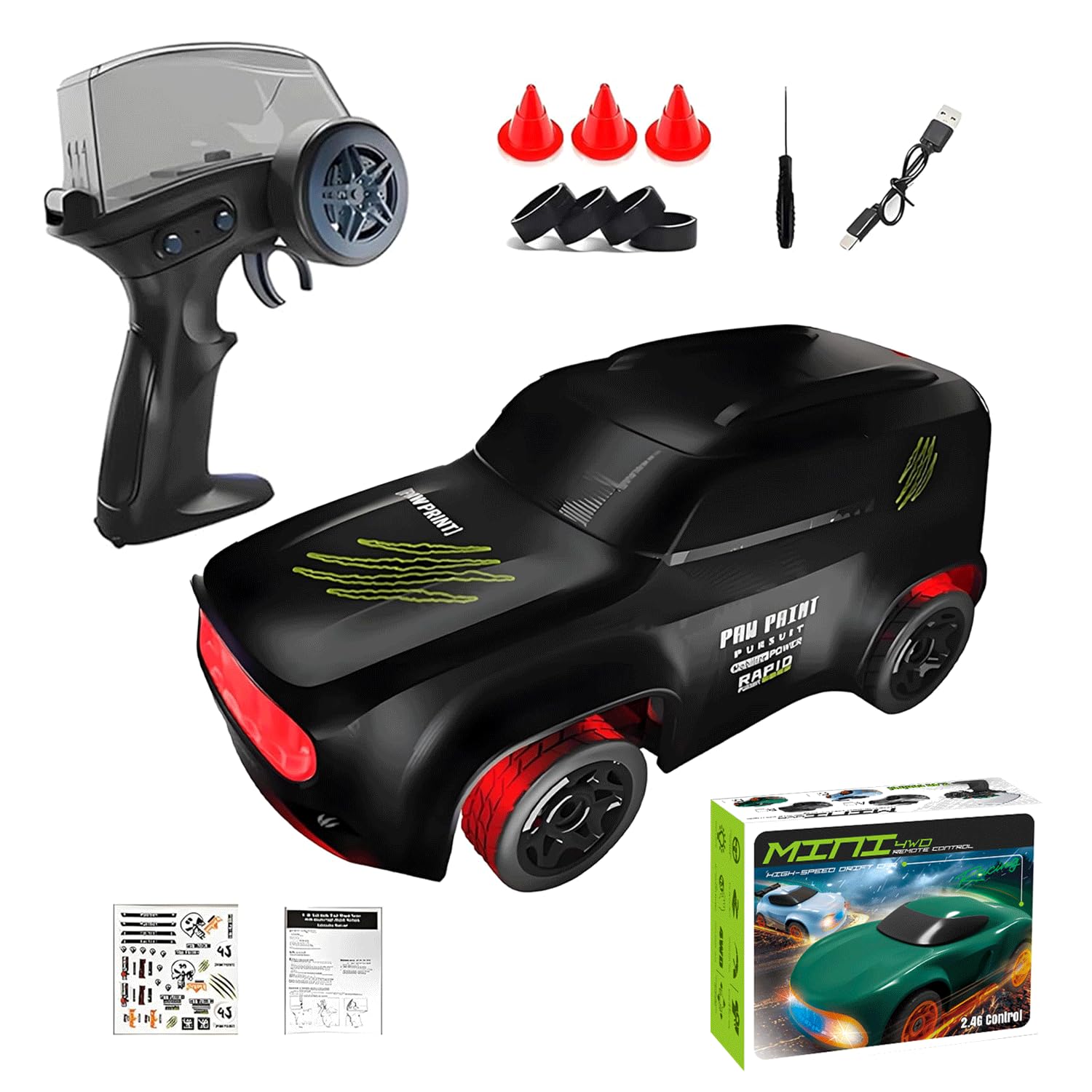 Desktop Mini RC Drift Car, 4WD High Speed 1/64 Scale Remote Control Car with Colors LED Lights, Mini Sport Race Cars for Adult