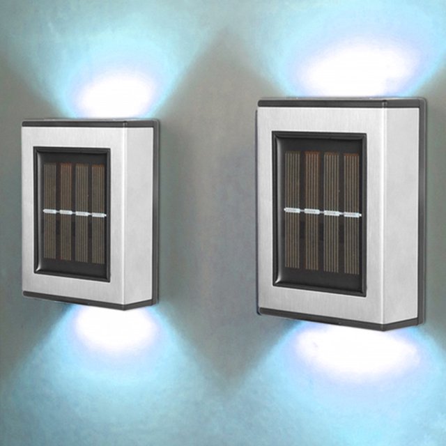 2PCS Solar Wall Light Outdoor LED Solar Stair Light UP and Down Illuminate Light Auto ON/OFF Solar Fence Light