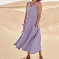 thumbnail image 2 of Robe Longue d'Été Sans Manches en Coton et Lin pour Femmes, Encolure Dégagée, Décontractée, Fluide, Ample, Maxi, avec Poche, pour Plage et Vacances, 2 of 7