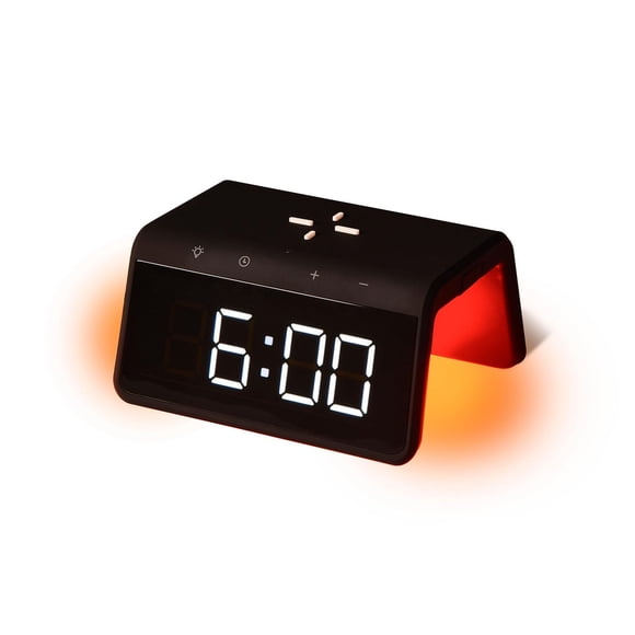 RCA 10W Qi Charging Alarm Clock with Multi-Colour Nightlight - Black